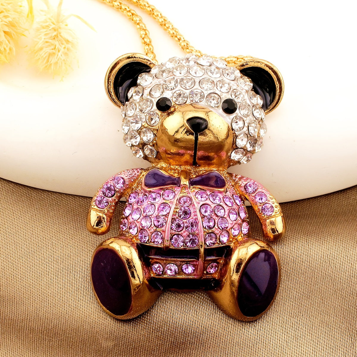 Luxe Crystal Bear Pendant Necklace