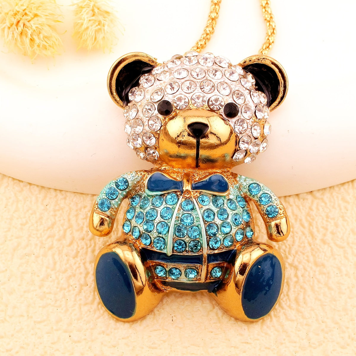 Luxe Crystal Bear Pendant Necklace