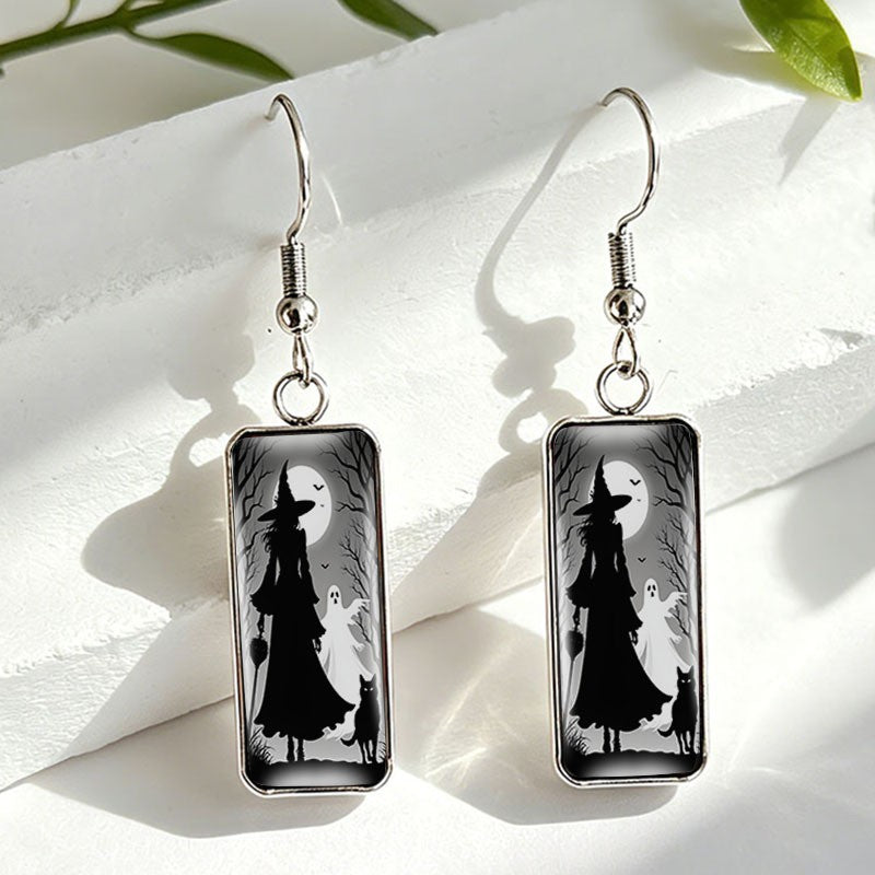Whimsical Witch Silhouette Drop Earrings
