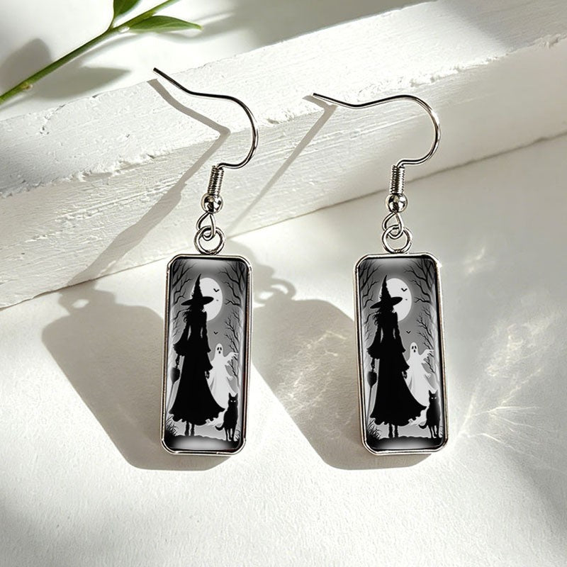 Whimsical Witch Silhouette Drop Earrings