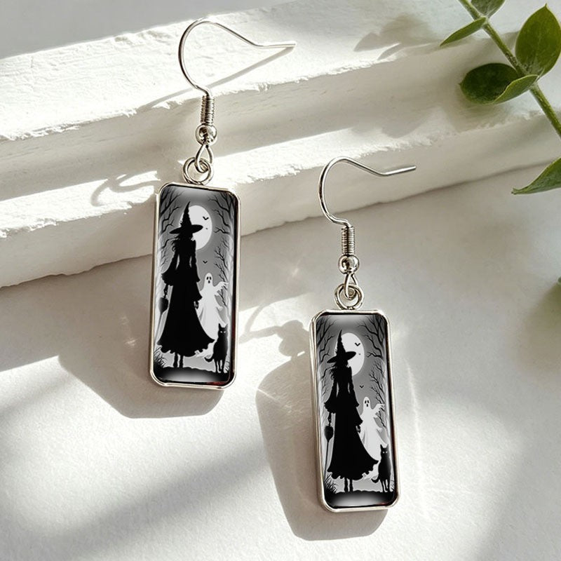 Whimsical Witch Silhouette Drop Earrings