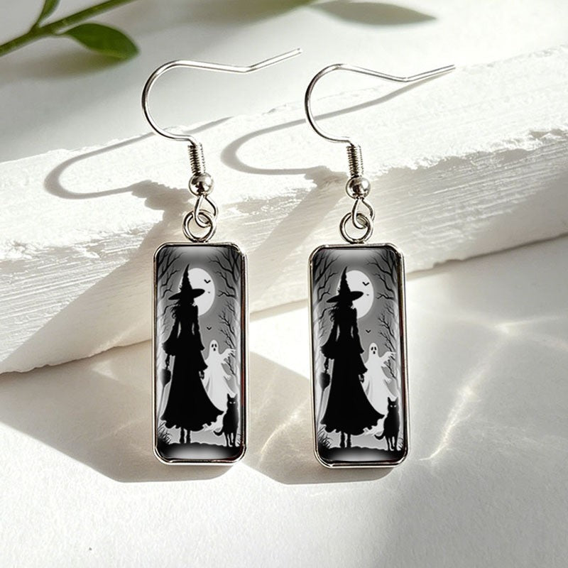Whimsical Witch Silhouette Drop Earrings