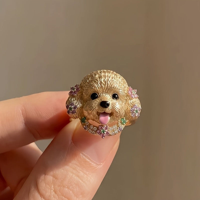 Whimsical Floral Puppy Ring