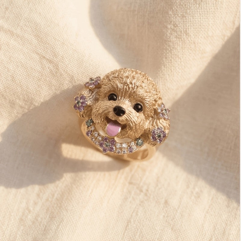 Whimsical Floral Puppy Ring