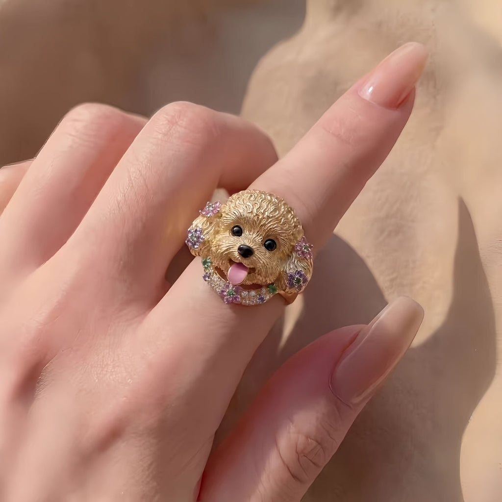 Whimsical Floral Puppy Ring