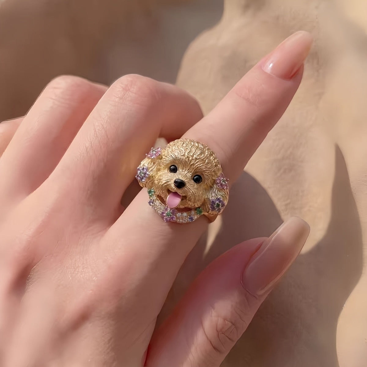 Whimsical Floral Puppy Ring