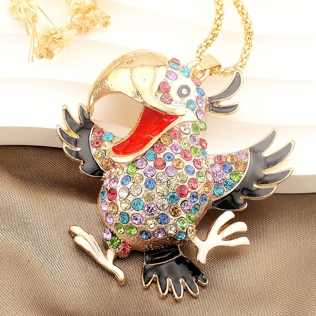 Whimsical Rainbow Parrot Pendant Necklace