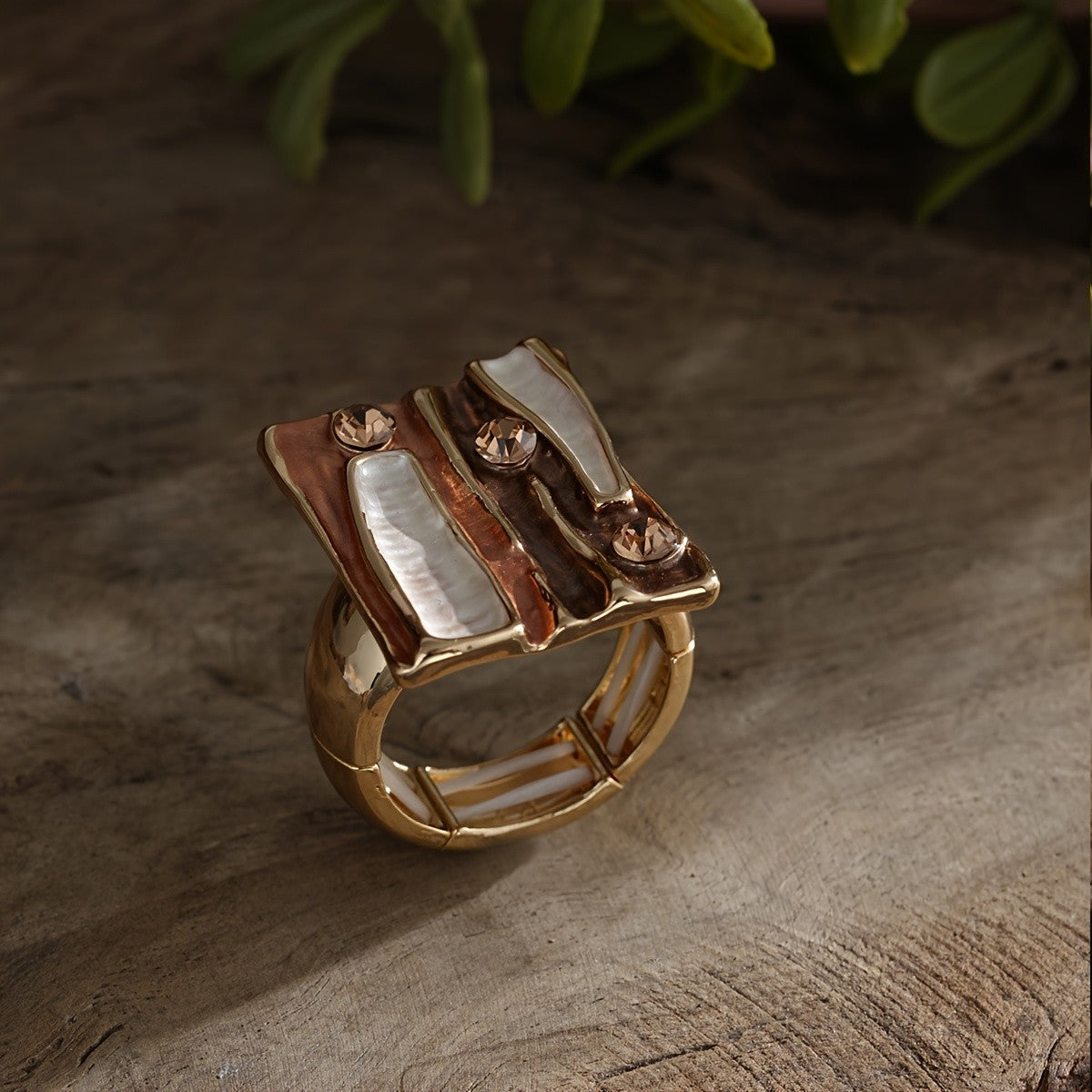 Boho Geometric Glass Statement Ring