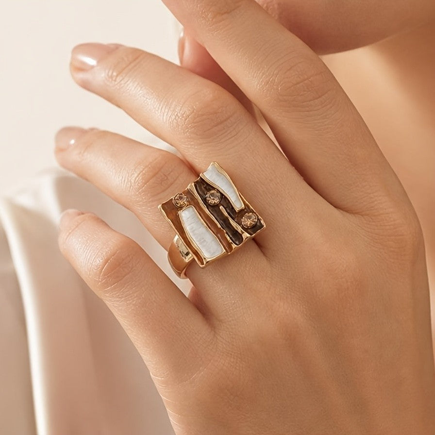 Boho Geometric Glass Statement Ring