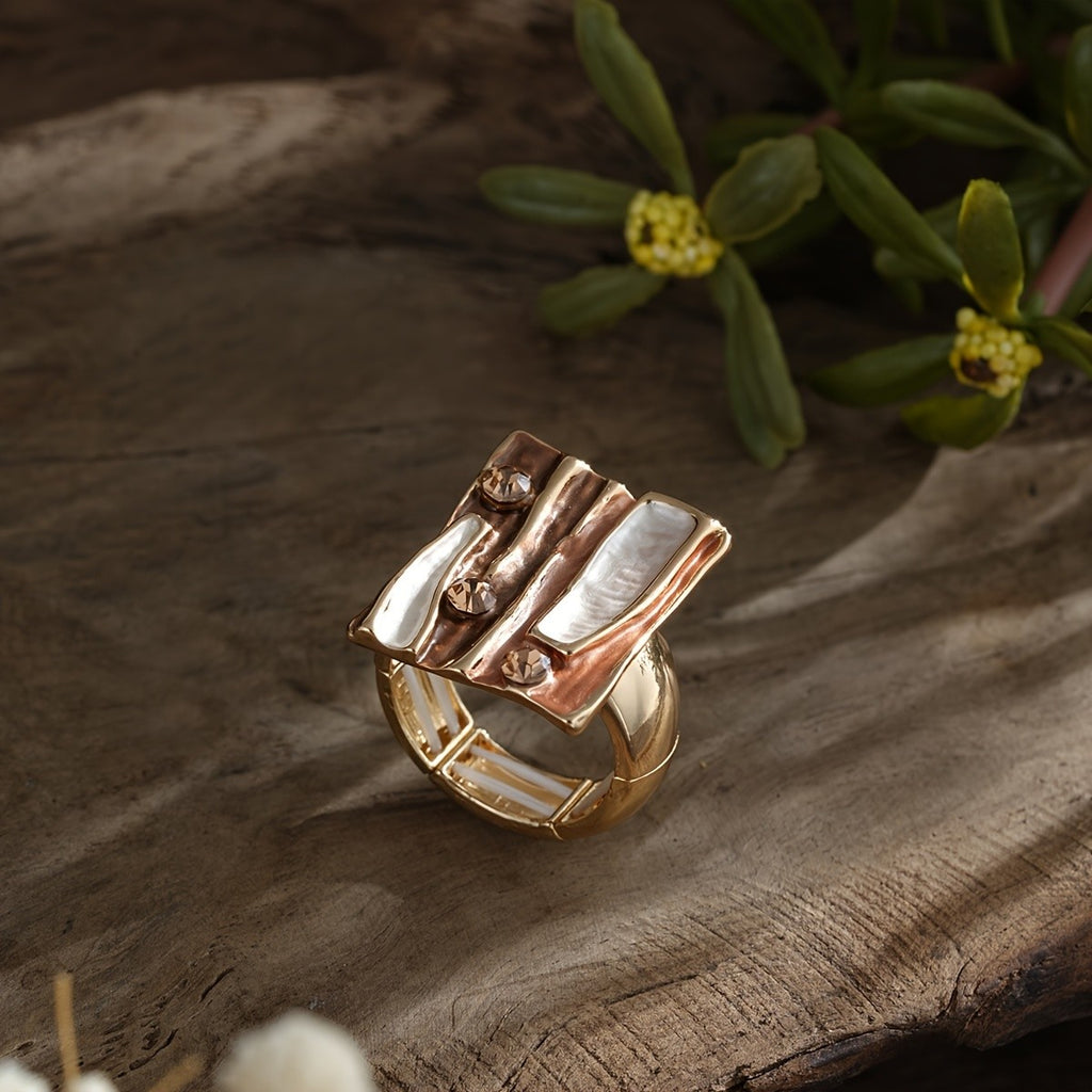 Boho Geometric Glass Statement Ring