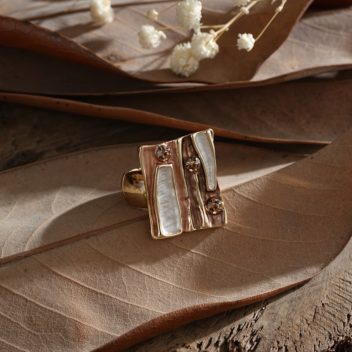 Boho Geometric Glass Statement Ring