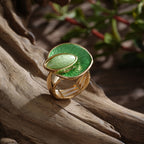 Boho Green Leaf Statement Ring