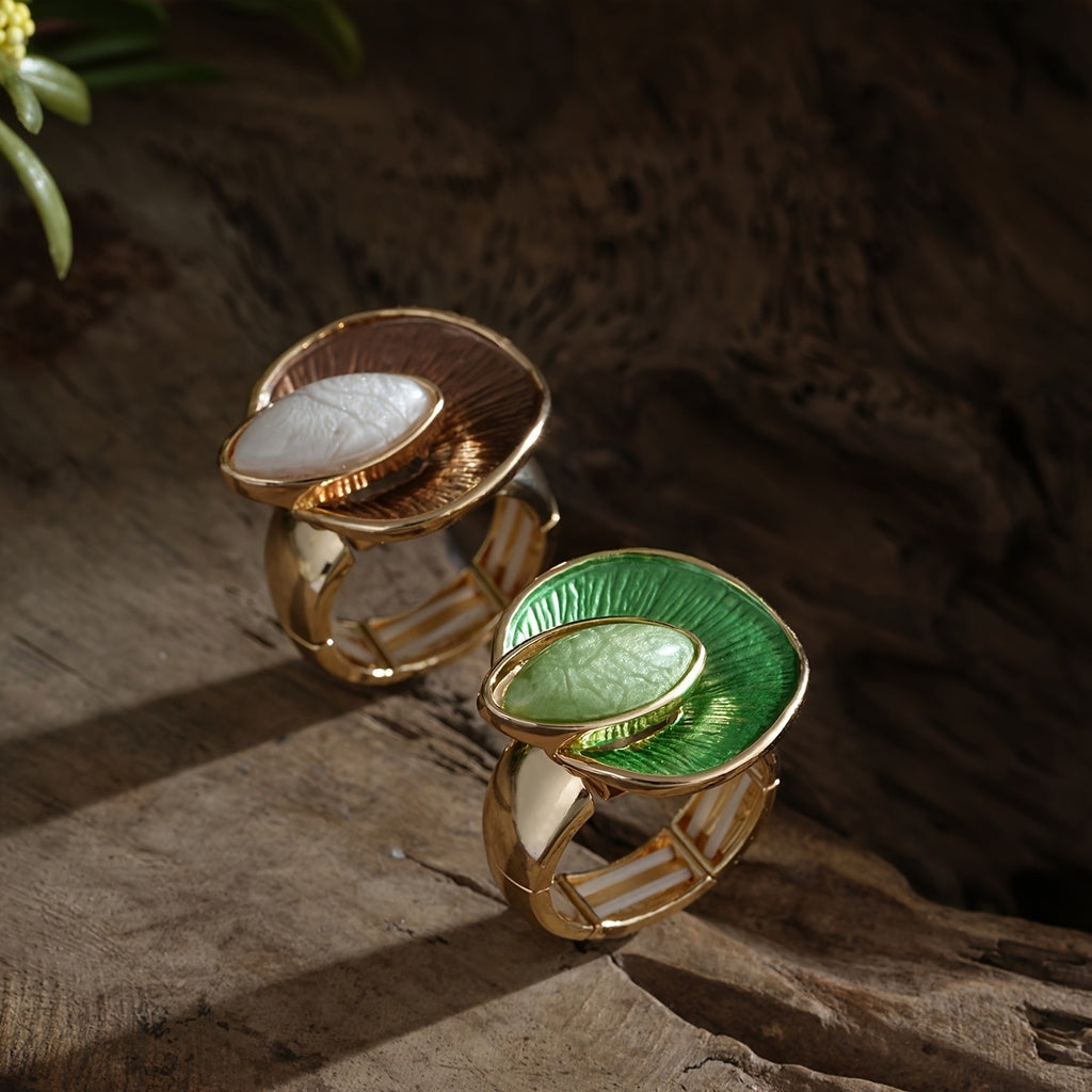 Boho Green Leaf Statement Ring