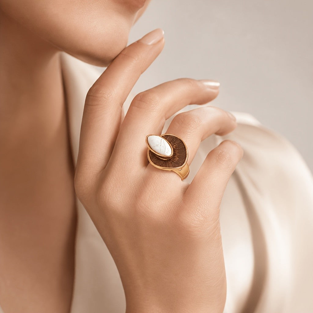 Boho Green Leaf Statement Ring