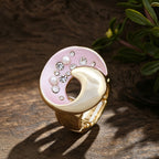 Elegant Crescent Moon Enamel Statement Ring