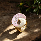 Elegant Crescent Moon Enamel Statement Ring