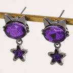 Whimsical Purple Cat Star Drop Earrings