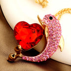 Whimsical Pink Dolphin Heart Necklace