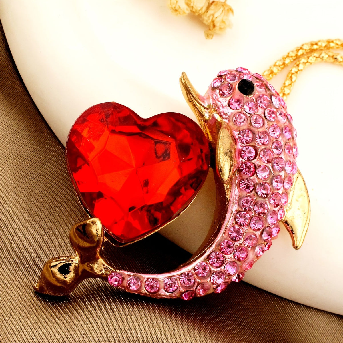 Whimsical Pink Dolphin Heart Necklace