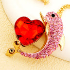 Whimsical Pink Dolphin Heart Necklace