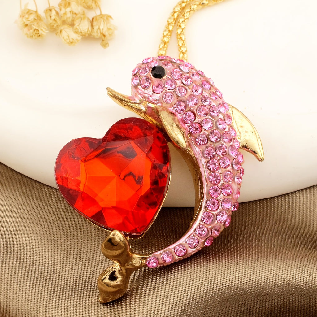 Whimsical Pink Dolphin Heart Necklace