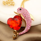 Whimsical Pink Dolphin Heart Necklace