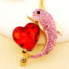 Whimsical Pink Dolphin Heart Necklace
