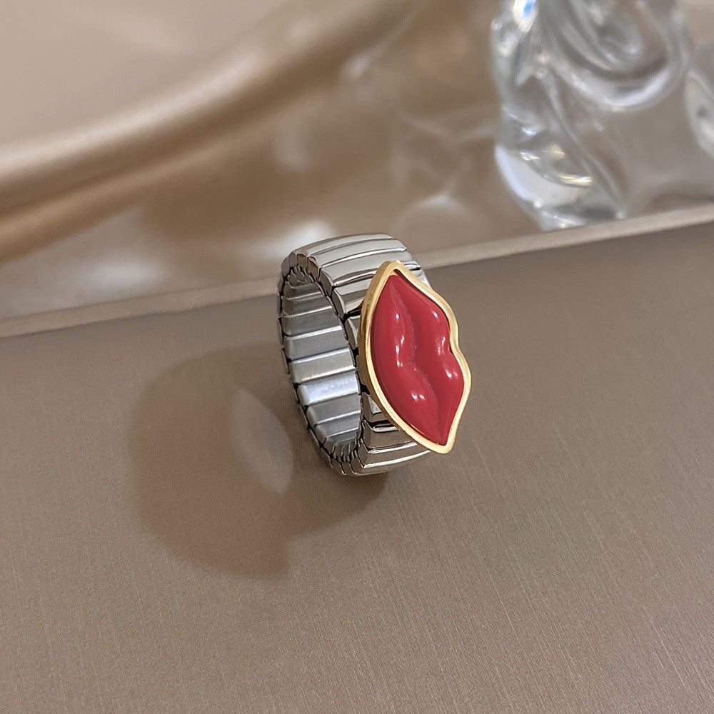 Bold Red Lip Statement Ring
