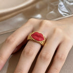 Bold Red Lip Statement Ring