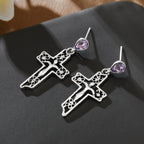 Vintage Purple Cross Drop Earrings