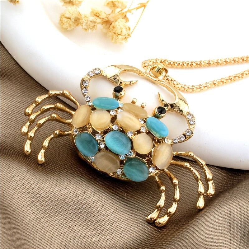 Whimsical Cat Eye Crab Necklace