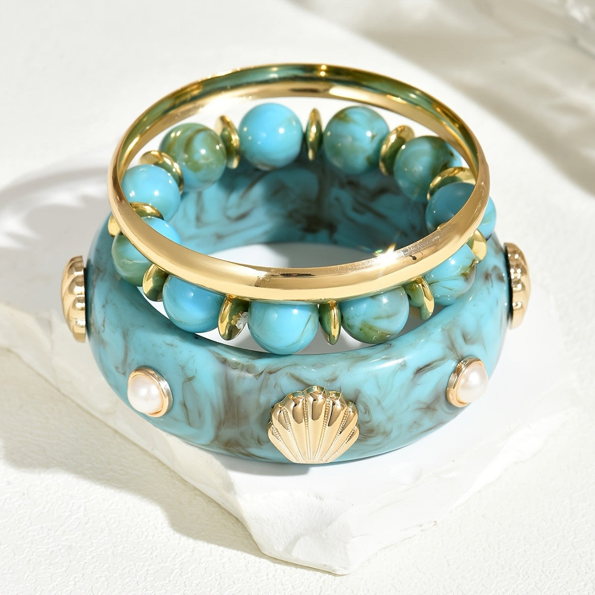 3pc Ocean Drift Shell Bracelet Set