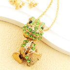 Whimsical Green Gemstone Frog Necklace