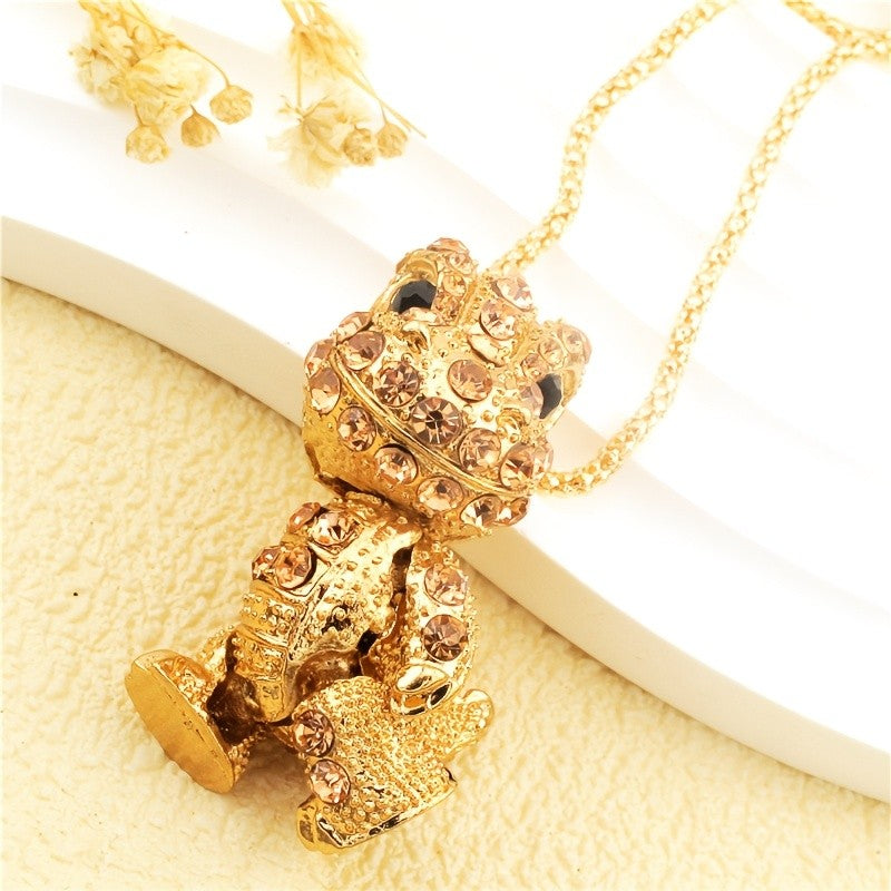 Whimsical Green Gemstone Frog Necklace