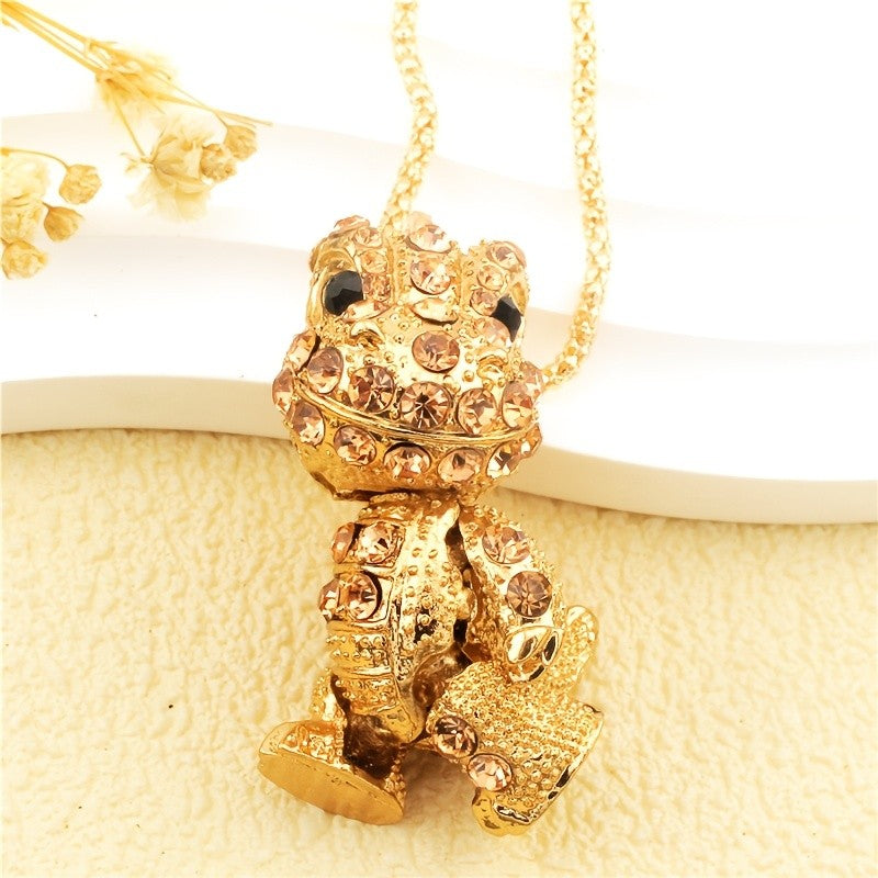 Whimsical Green Gemstone Frog Necklace
