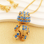 Whimsical Green Gemstone Frog Necklace