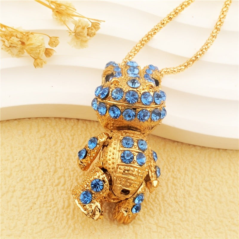 Whimsical Green Gemstone Frog Necklace