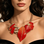 Bold Red Leaf Statement Necklace