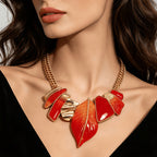 Bold Red Leaf Statement Necklace