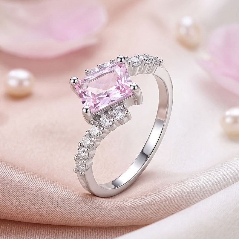 Elegant Square Pink Gemstone Ring