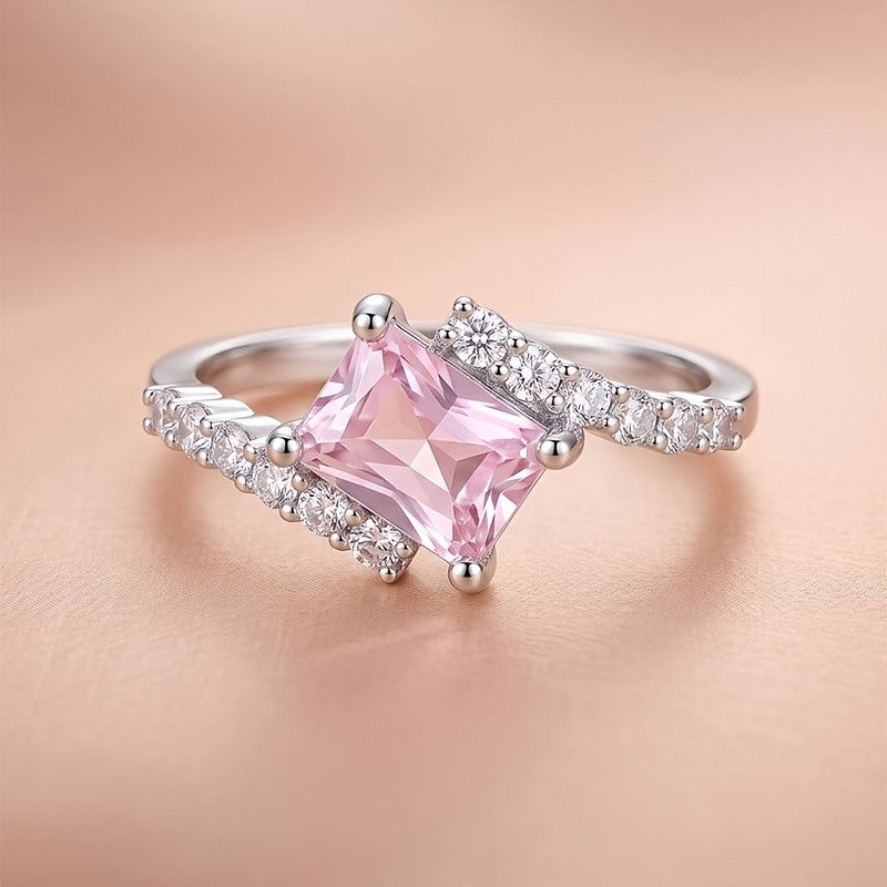 Elegant Square Pink Gemstone Ring