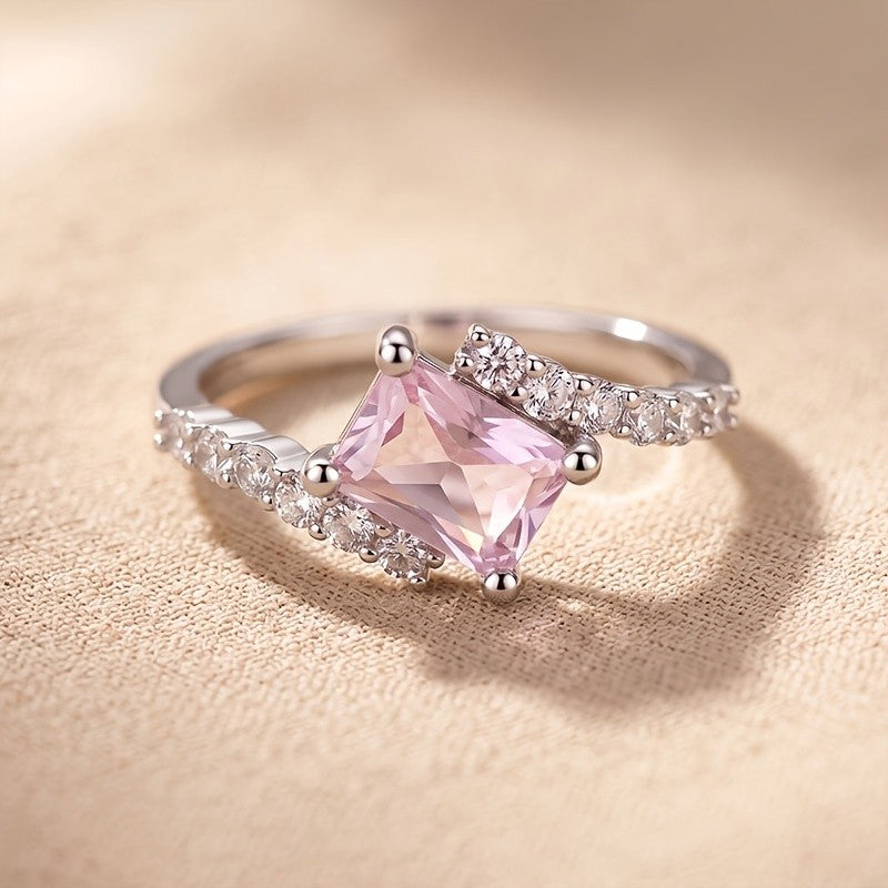 Elegant Square Pink Gemstone Ring