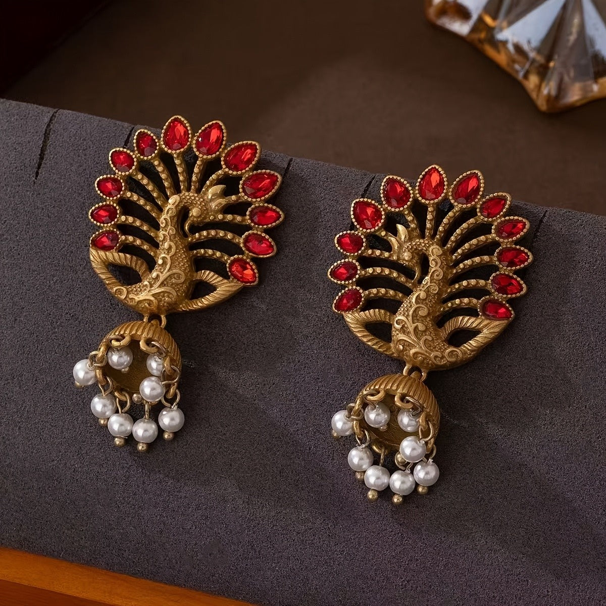Regal Peacock Pearl Drop Earrings