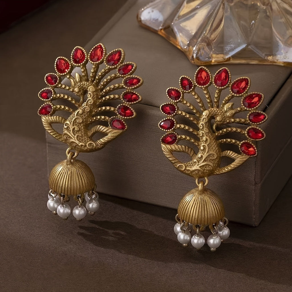 Regal Peacock Pearl Drop Earrings