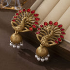 Regal Peacock Pearl Drop Earrings
