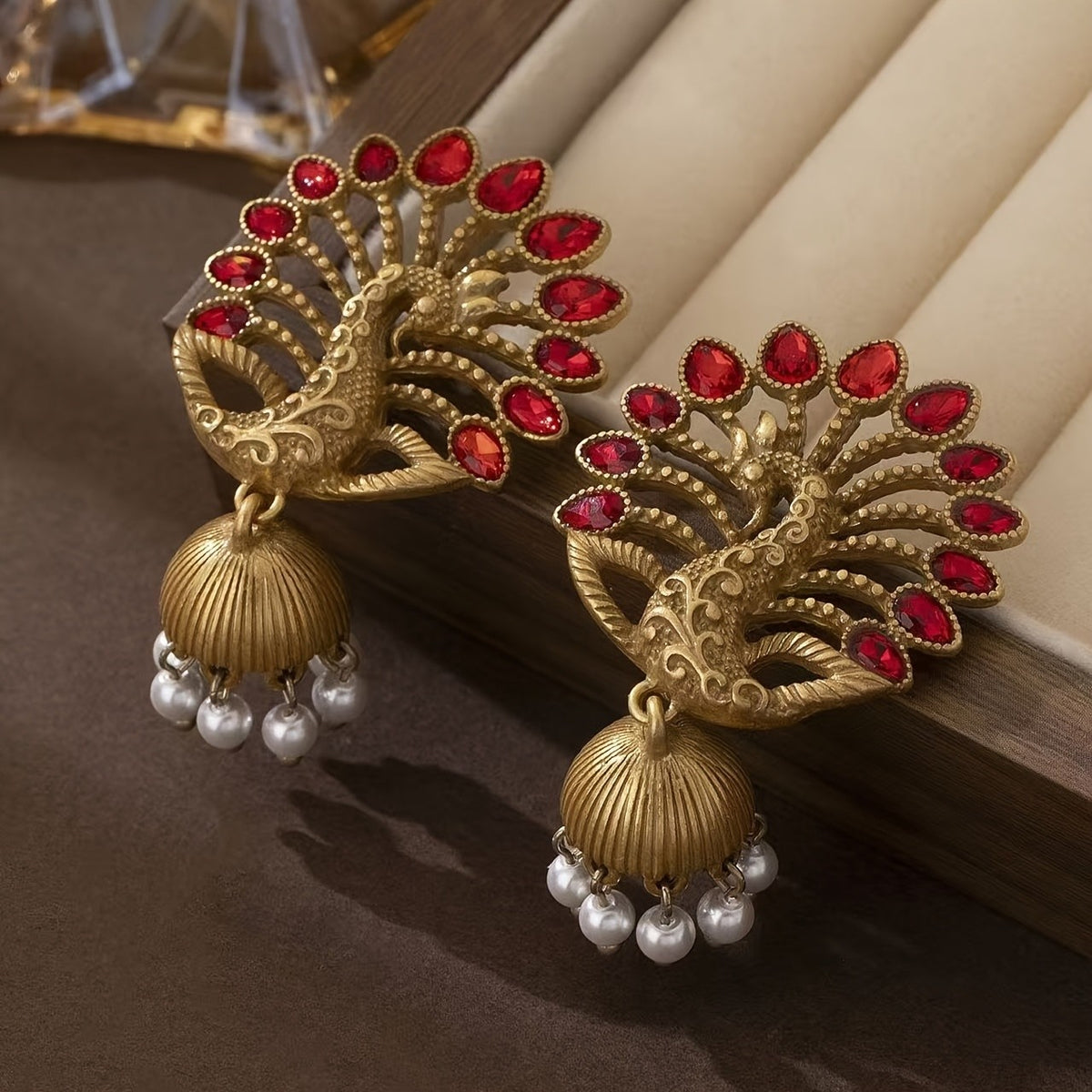 Regal Peacock Pearl Drop Earrings