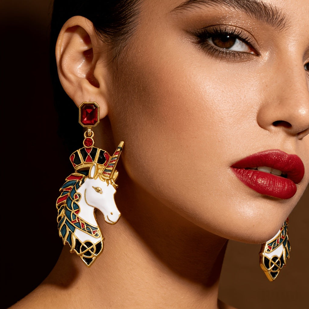 Enamel Unicorn Drop Earrings