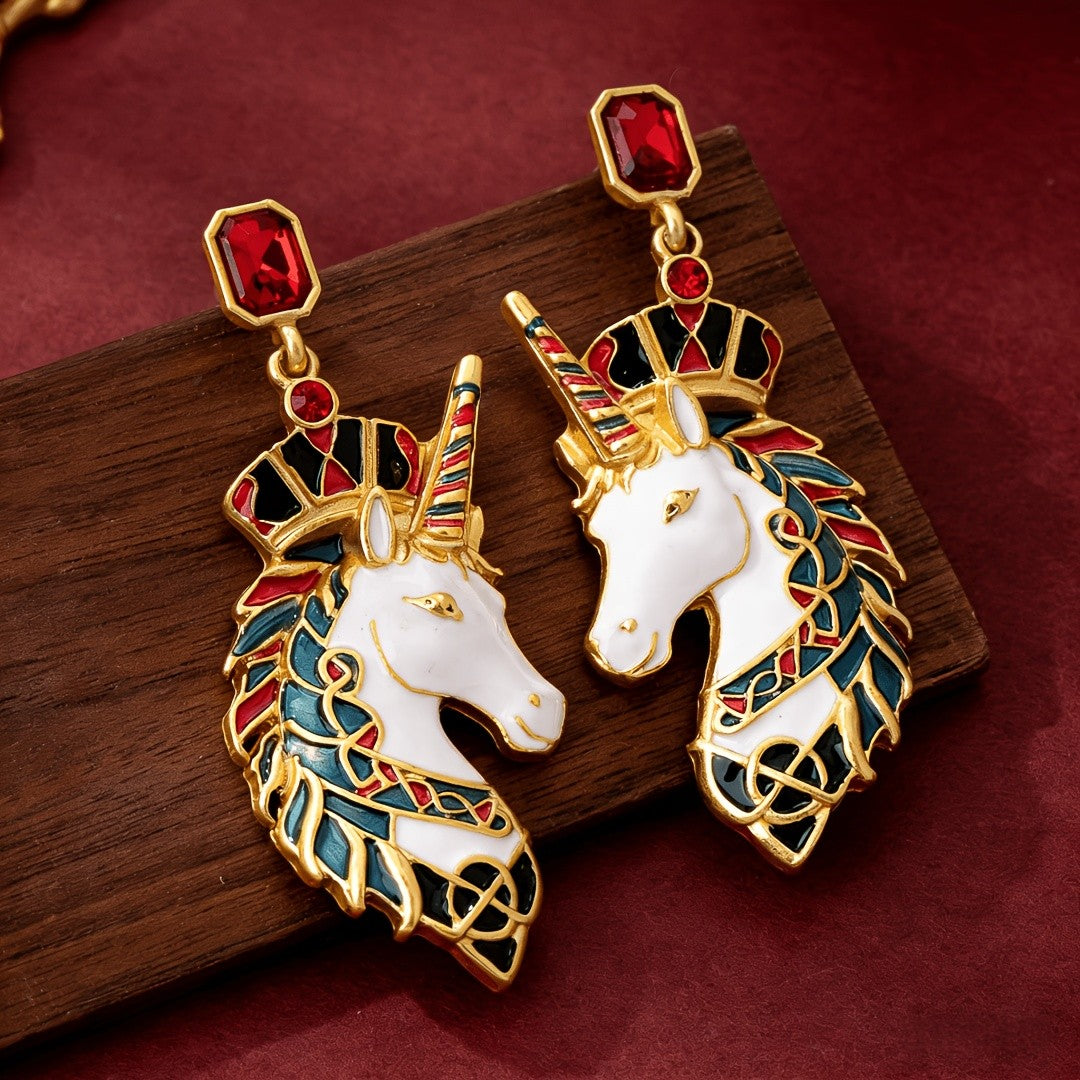 Enamel Unicorn Drop Earrings