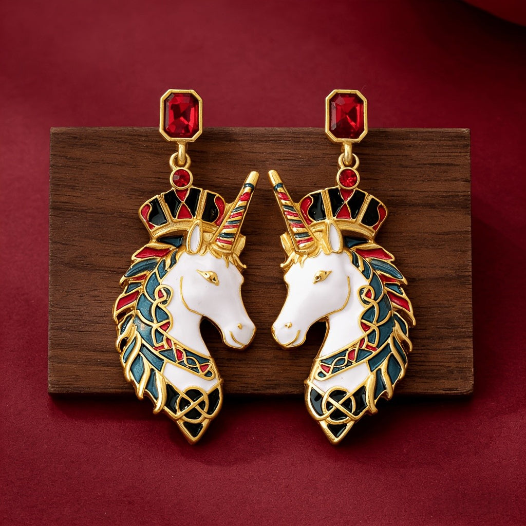 Enamel Unicorn Drop Earrings