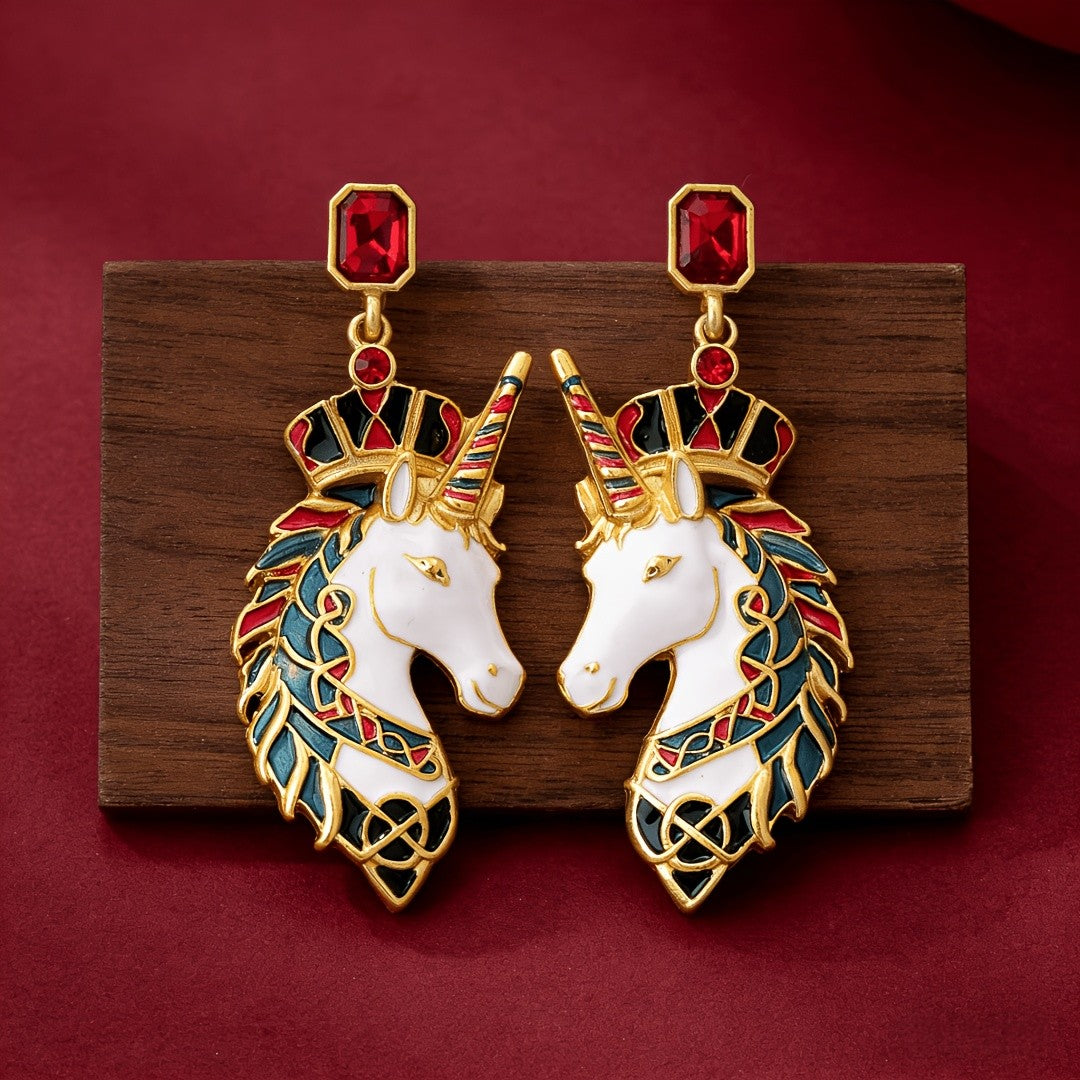 Enamel Unicorn Drop Earrings
